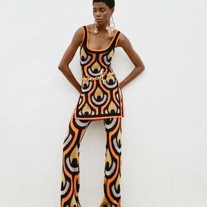 Paco Rabanne Bold Patterned Jumpsuit - Orange and Black